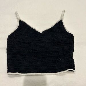 Abercrombie & Fitch Black Knit Crop Top with White Trim